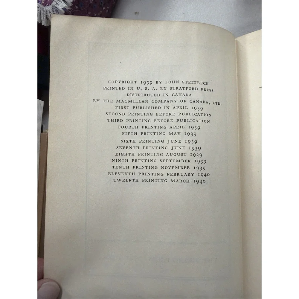 The Grapes of Wrath by John Steinbeck, First Edition, Original Dust Jacket